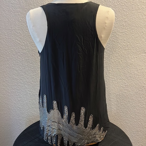 MM Couture Black Silk Tank Top with Silver Sequined Accent Sz M - Picture 4 of 10